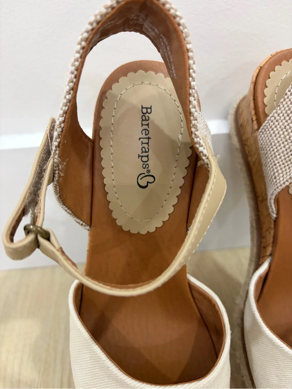 Women’s Ivory Canvas Espadrille uWedge Sandals Ankle Strap Cork Heel Summer Shoe